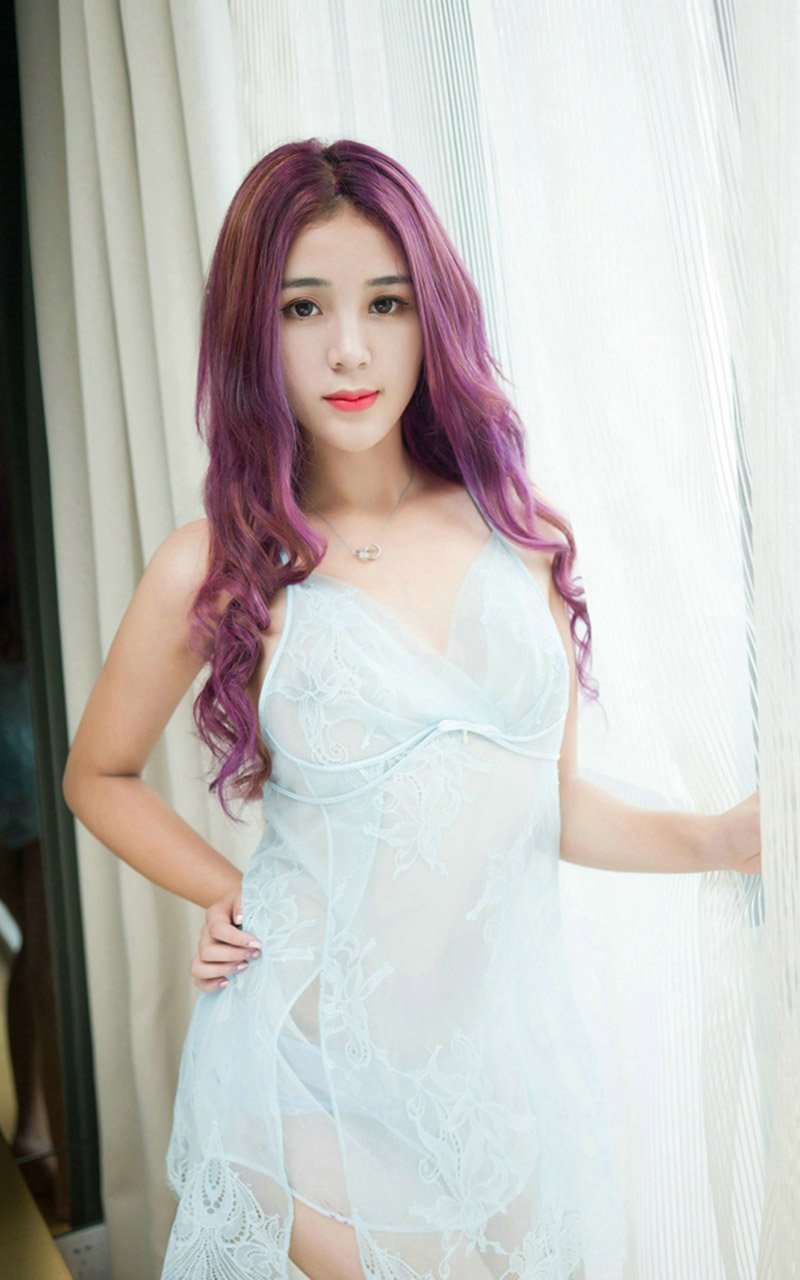 性感薄纱睡衣紫色长发美女写真 第一张