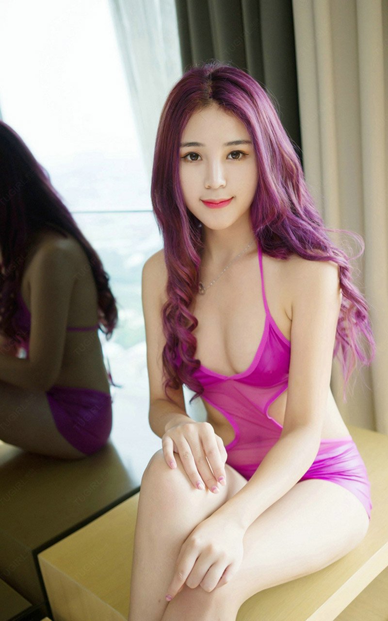 性感薄纱睡衣紫色长发美女写真